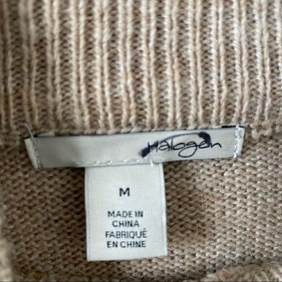 NWT-Halogen Alpaca & Wool Blend Mock Neck Cold Shoulder Cream Sweater - Picture 12 of 13